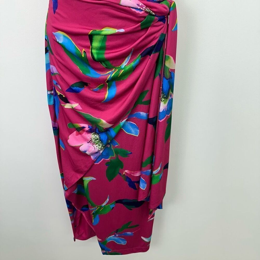 Boston Proper Women’s Pink Floral Multi Watercolor Abstract Print One Shoulder T - Picture 6 of 14